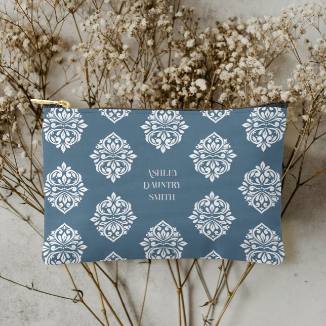 Classy Damask Regency Teal Grey Accessory Pouch (Creator Uploaded)