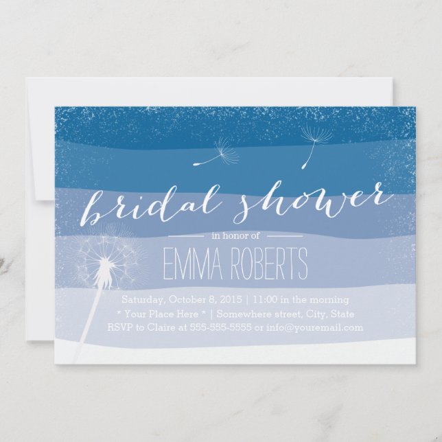 Classy Dandelion Blue Shades Bridal Shower Invitation (Front)