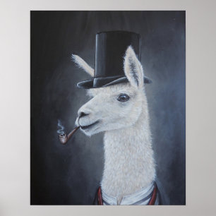 Classy dapper lama in top hat with pipe poster