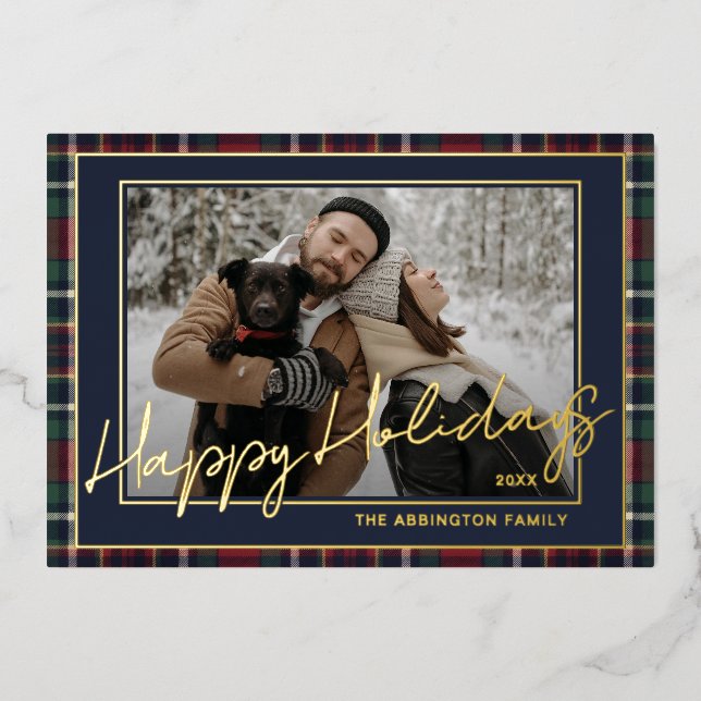 Classy Dark Blue Green Red Plaid Pattern Gold (Front)