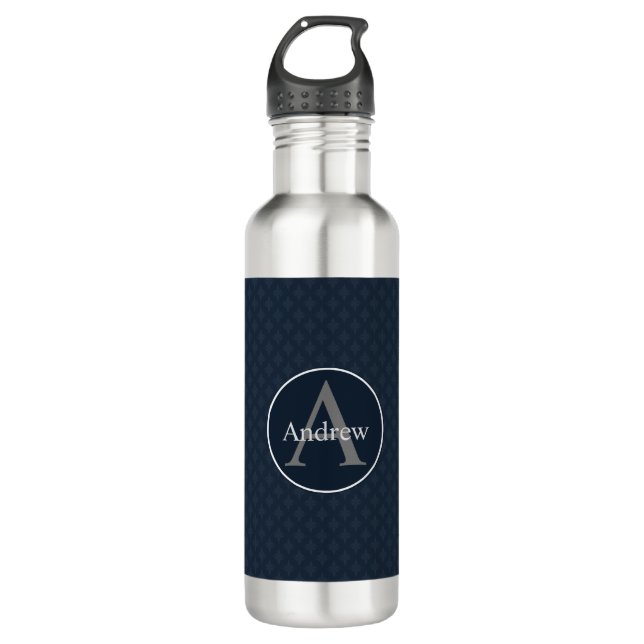 Classy Dark Blue Personalised 710 Ml Water Bottle (Front)