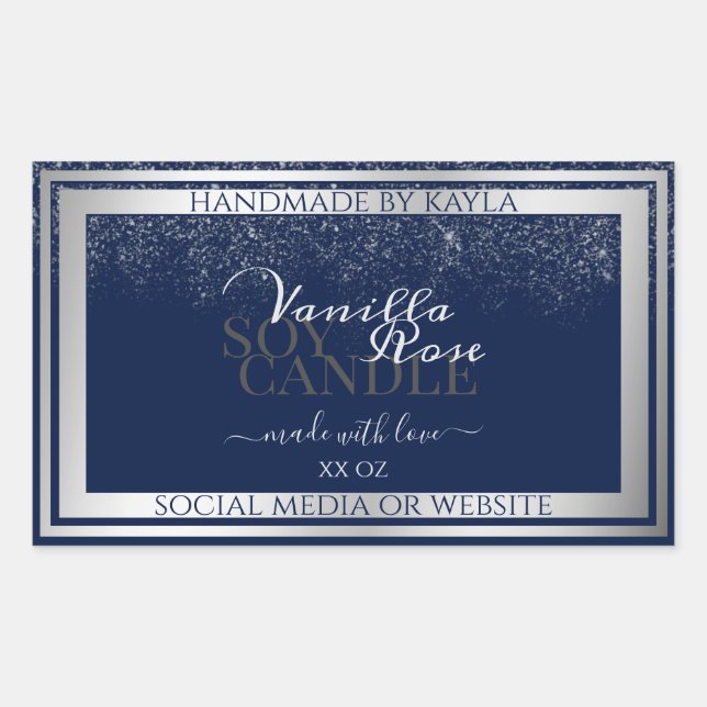 Classy Dark Blue & Silver Product Packaging Labels (Front)