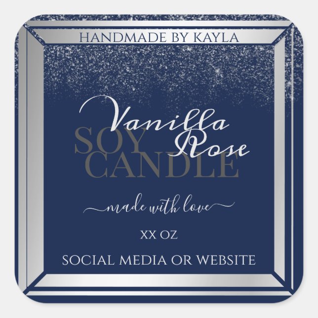 Classy Dark Blue & Silver Product Packaging Labels (Front)