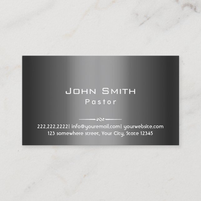 Classy Dark Grey Metal Pastor Business Card (Front)