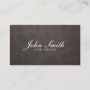 Classy Dark Leather Life Coach Business Card