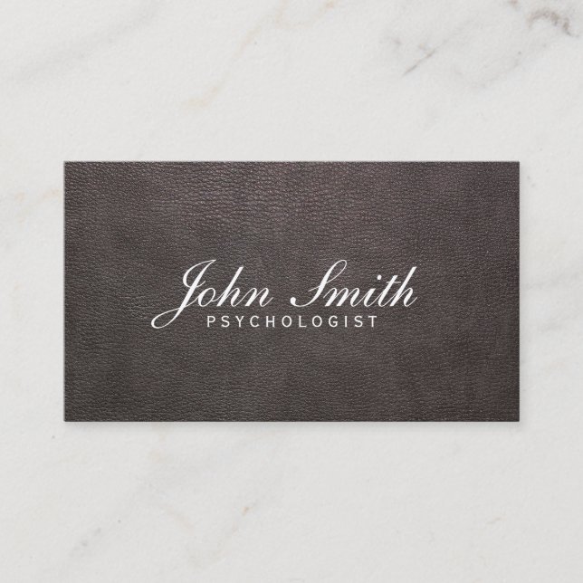 Classy Dark Leather Psychologist Business Card (Front)
