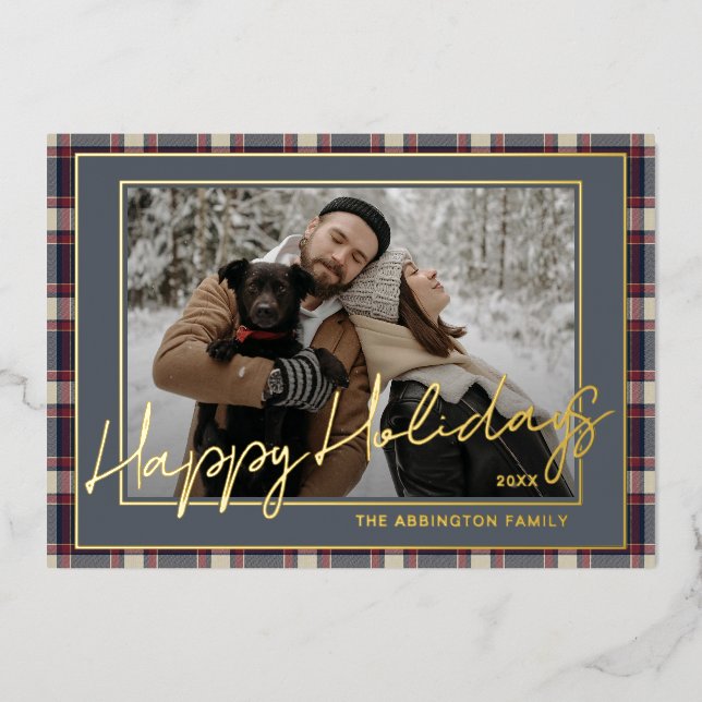 Classy Dark Red Blue Plaid Pattern Gold (Front)