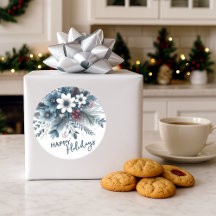 Classy Dark Teal Blue Red Floral Holiday Wreath