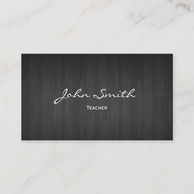 Classy Dark Wood Teacher Business Card (Front)