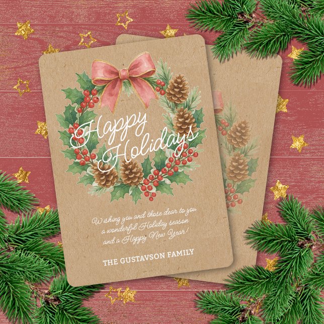 Classy December Wreath Pink Bow Watercolor Gold (Creator Uploaded)