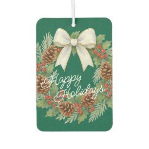 Classy December Wreath With White Bow Holiday Car Air Freshener
