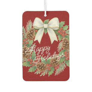 Classy December Wreath With White Bow Holiday Car Air Freshener