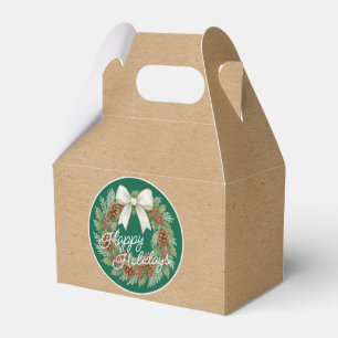 Classy December Wreath With White Bow Holiday Favour Box