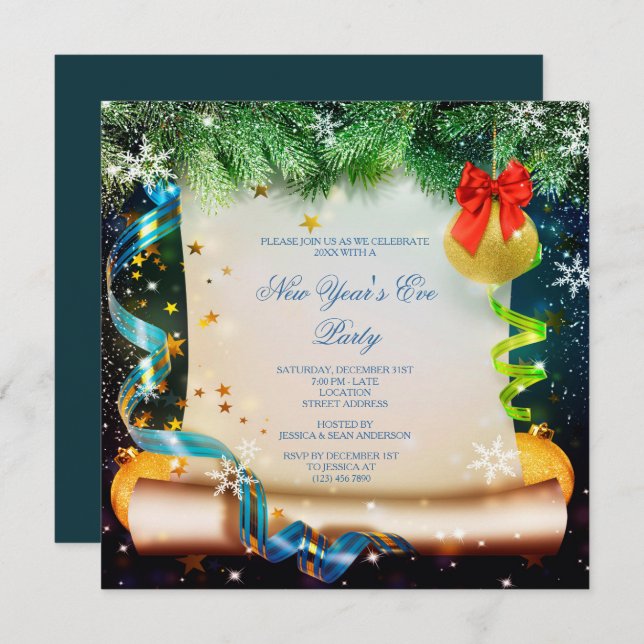 Classy Decorative New Year's Eve Party Scroll Invitation (Front/Back)