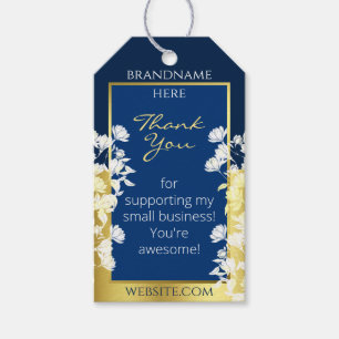 Classy Deep Blue and Gold Floral Product Packaging Gift Tags