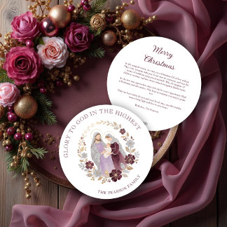 Classy Deep Plum Glitter Holy Nativity Christmas Holiday Card