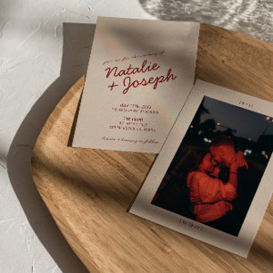 Classy Deep Red Blue Whimsical Photo Wedding Invitation