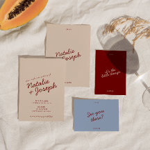 Classy Deep Red Blue Whimsical Unique Wedding