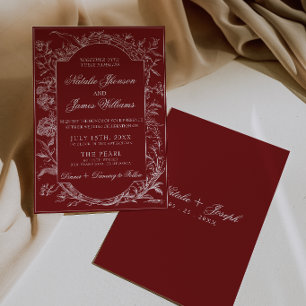 Classy Deep Red Floral Boho Botanical Wedding Invitation