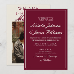 Classy Deep Red Old Money Photo Wedding Invitation