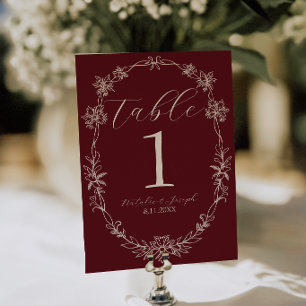 Classy Deep red Old Money Wedding Table Number