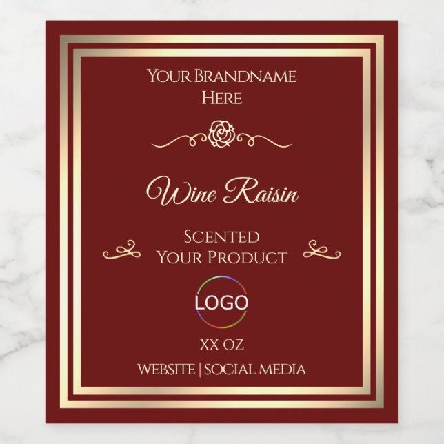 Classy Deep Red Product Label Gold Frame with Logo (Single Label)