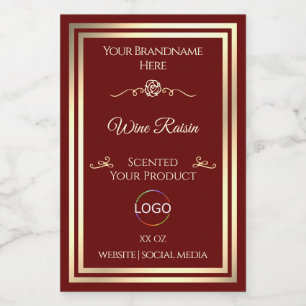 Classy Deep Red Product Label Gold Frame with Logo