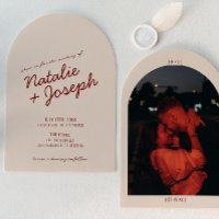 Classy Deep Red Whimsical Photo Arched Wedding
