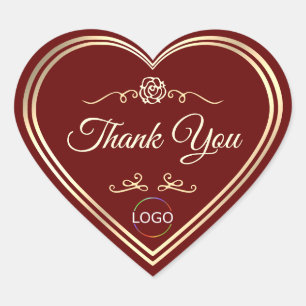 Classy Deep Red with Gold Frame and Logo Thank You Heart Sticker