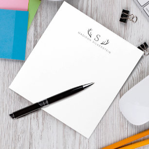 Classy Deer Antlers Grey Monogram Notepad