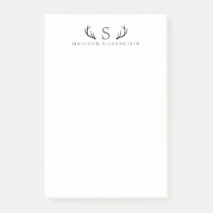 Classy Deer Antlers Grey Monogram Post-it Notes