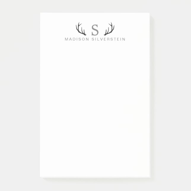 Classy Deer Antlers Grey Monogram Post-it Notes (Front)