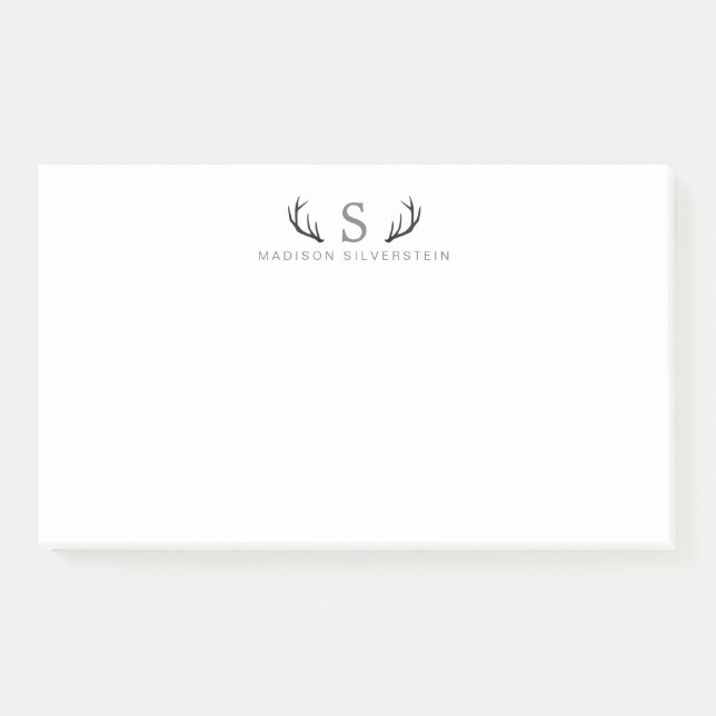 Classy Deer Antlers Grey Monogram Post-it Notes (Front)