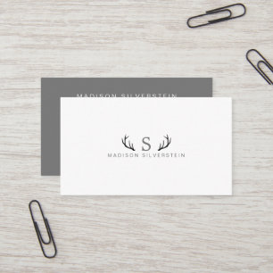 Classy Deer Antlers Grey Monogram Professional Business Card