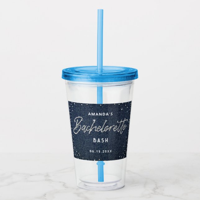 Classy Denim Diamonds Bachelorette Party Custom Acrylic Tumbler (Front)
