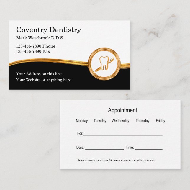 Classy Dentist Appointment Office Business Card (Front/Back)