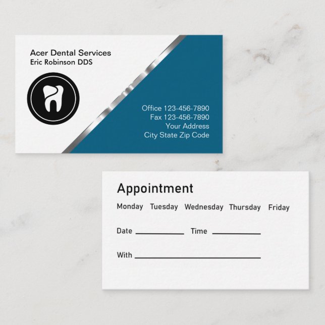 Classy Dentist Office Appointment Cards (Front/Back)