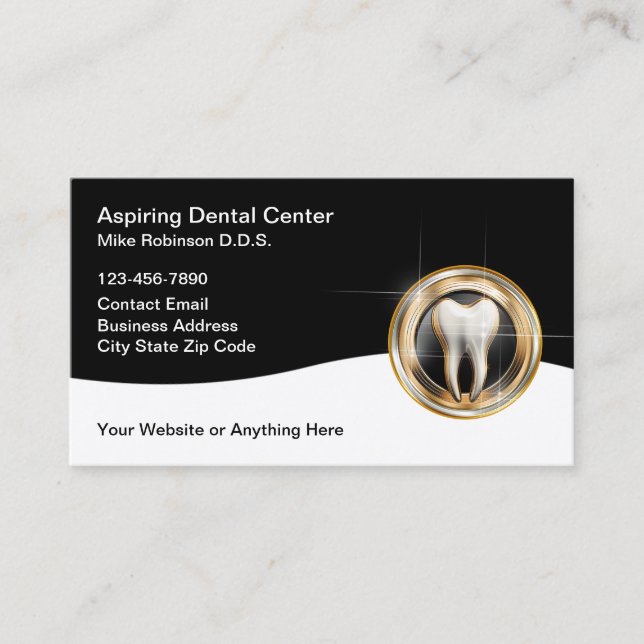 Classy Dentist Office Modern Tooth Emblem Business Card (Front)