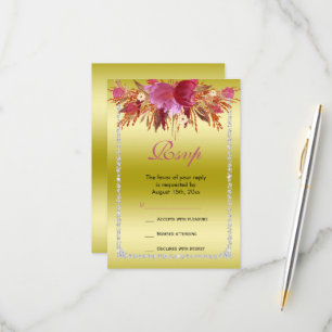 Classy Diamond Glitter Watercolor Flowers Birthday RSVP Card