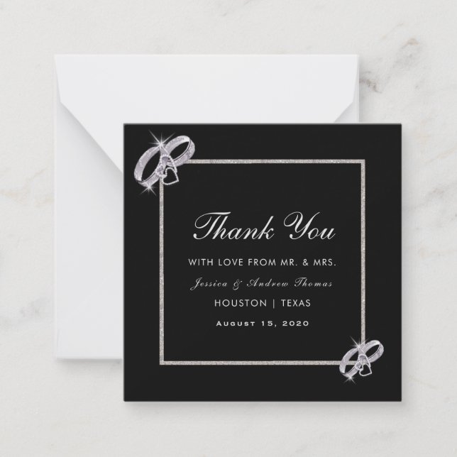 Classy Diamond Silver Wedding Rings Wedding Card (Front)