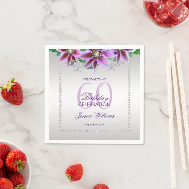 Classy Diamonds & Flowers Birthday Napkin (Insitu)