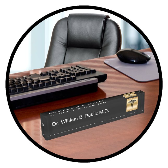 Classy Doctor Office Gold Caduceus Nameplate (Creator Uploaded)