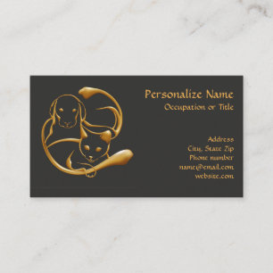 Classy Dog & Cat Gold Pet Animals Business Card