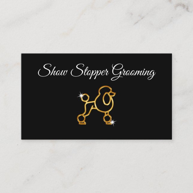 Classy Dog Grooming Gold Poodle Design Business Card (Front)