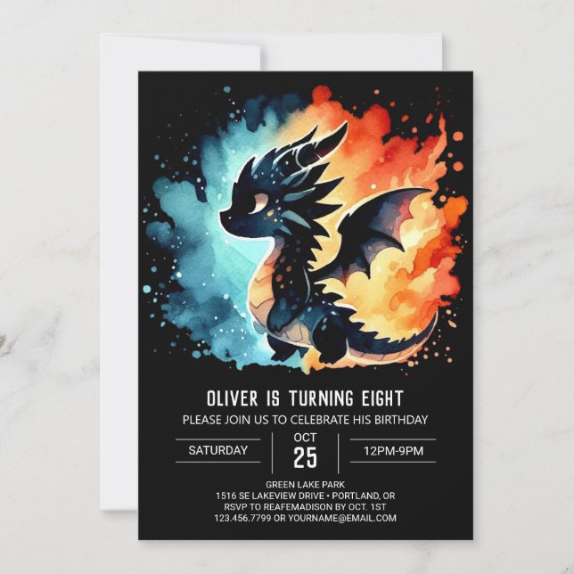 Classy Dragon Birthday Customisable Invitation (Front)