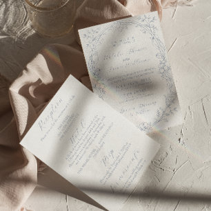 Classy Dusty Blue Boho Floral All In One Wedding Invitation
