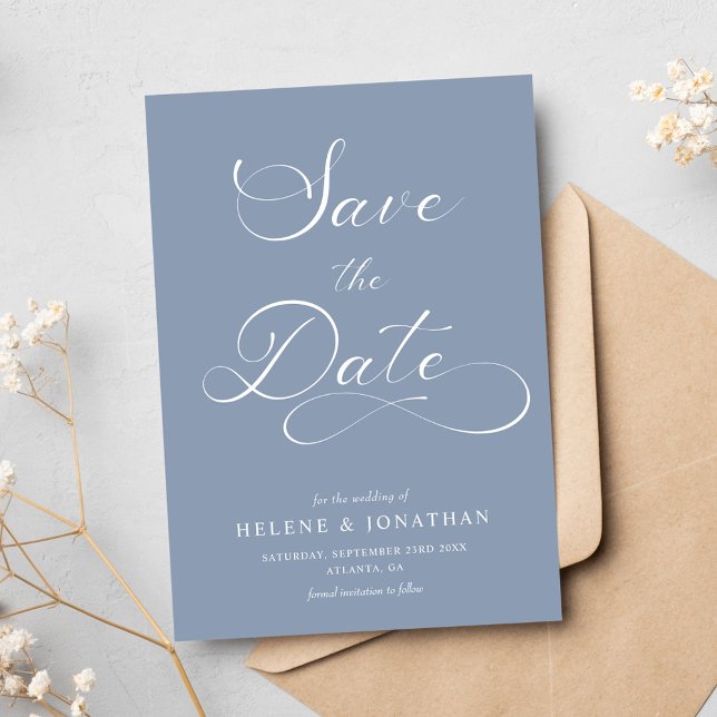 Classy Dusty Blue Minimalist Elegant Wedding Save The Date (Classy Dusty Blue Minimalist Elegant Wedding Save The Date)
