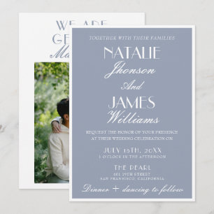 Classy Dusty Blue Old Money Retro Classic Wedding  Invitation