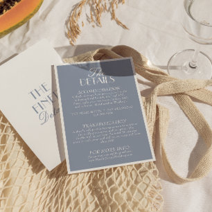Classy Dusty Blue Old Money Retro Wedding Details Enclosure Card