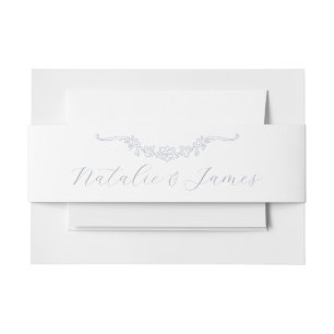 Classy Dusty Blue White Floral Old Money Wedding Invitation Belly Band
